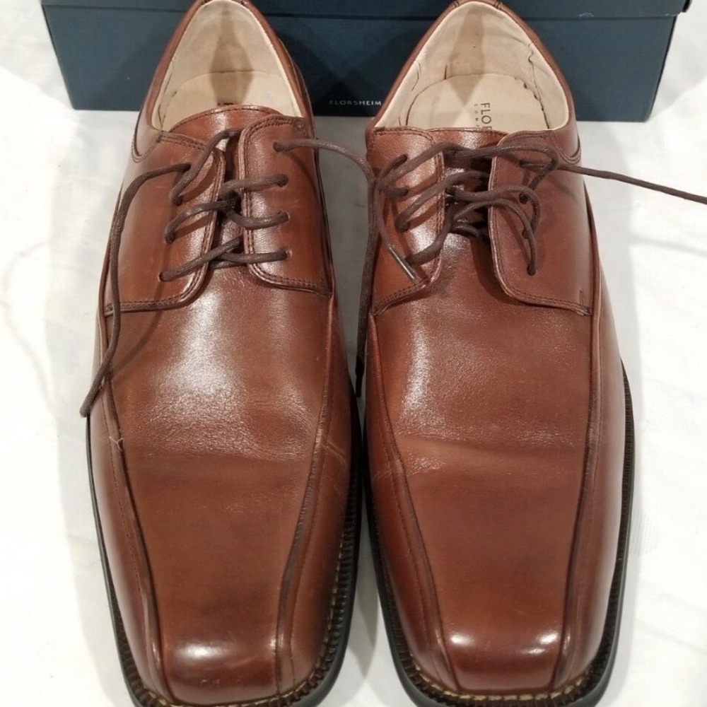Florsheim Mens Brown Leather Bicycle Toe Derby Shoes Size 10D